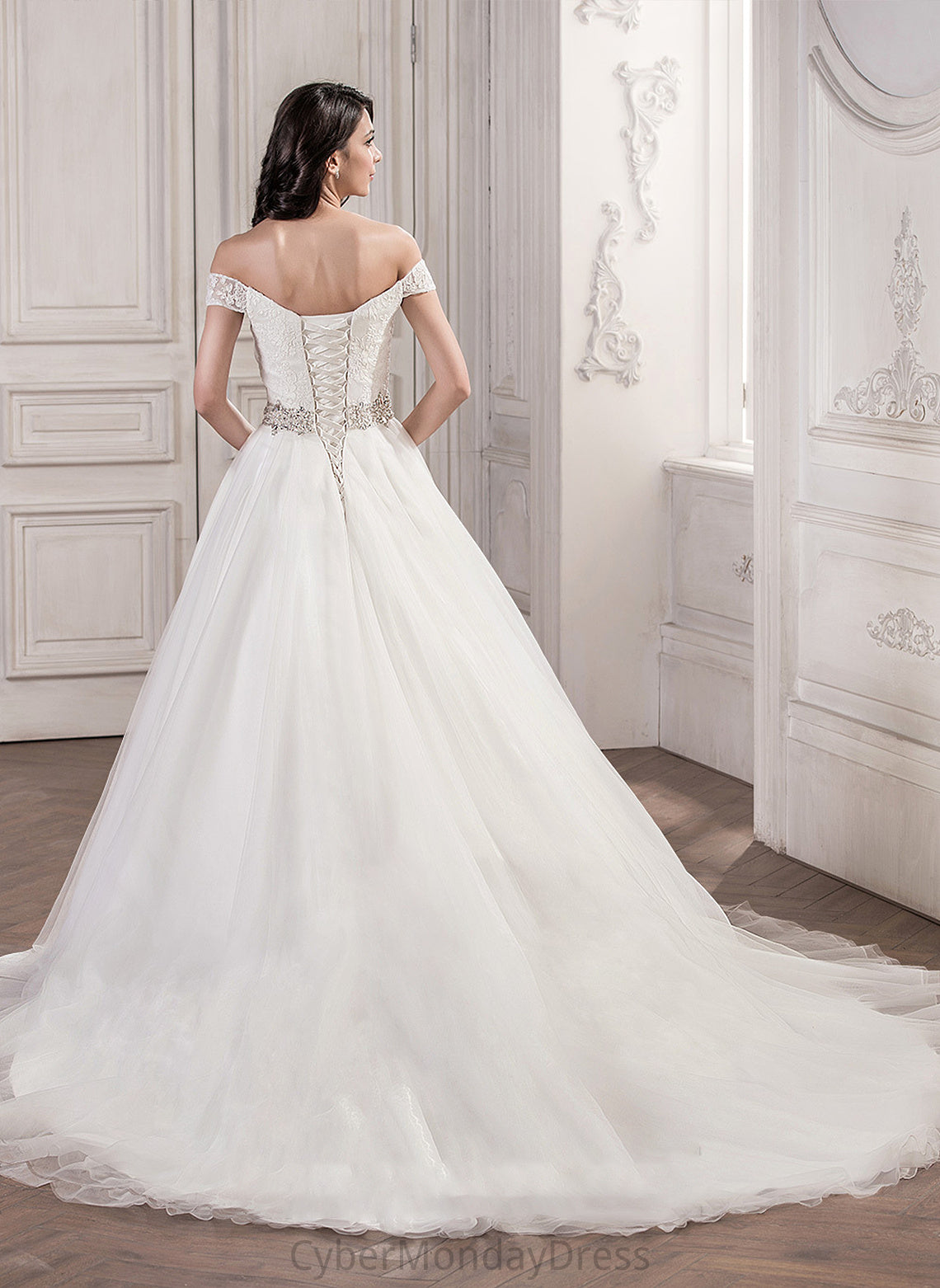 Hadley Wedding Dresses Sequins With Beading Ball-Gown/Princess Train Tulle Cathedral Wedding Dress