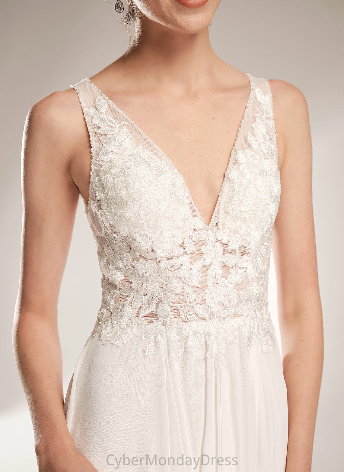 Court Beading With Kinley Chiffon Sequins Dress A-Line Train Wedding Dresses V-neck Lace Wedding