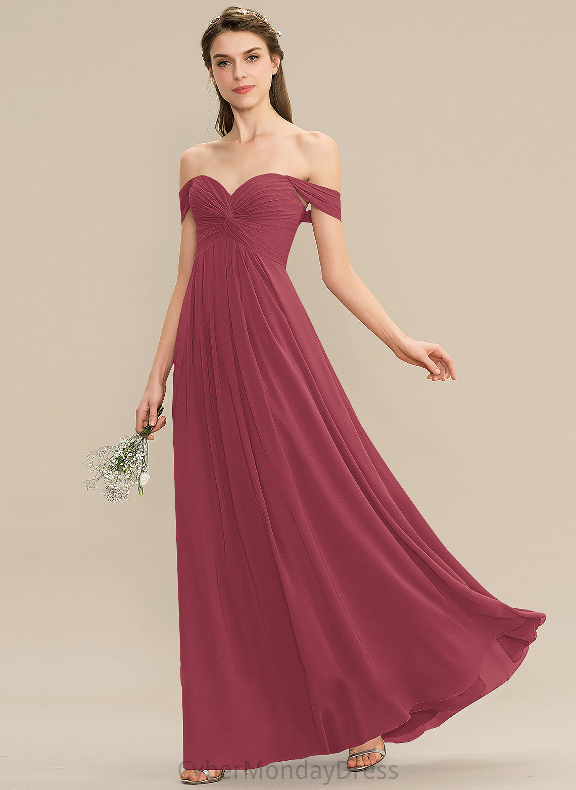 Embellishment Length Neckline Floor-Length Fabric Silhouette Ruffle A-Line Off-the-Shoulder Shyann Bridesmaid Dresses