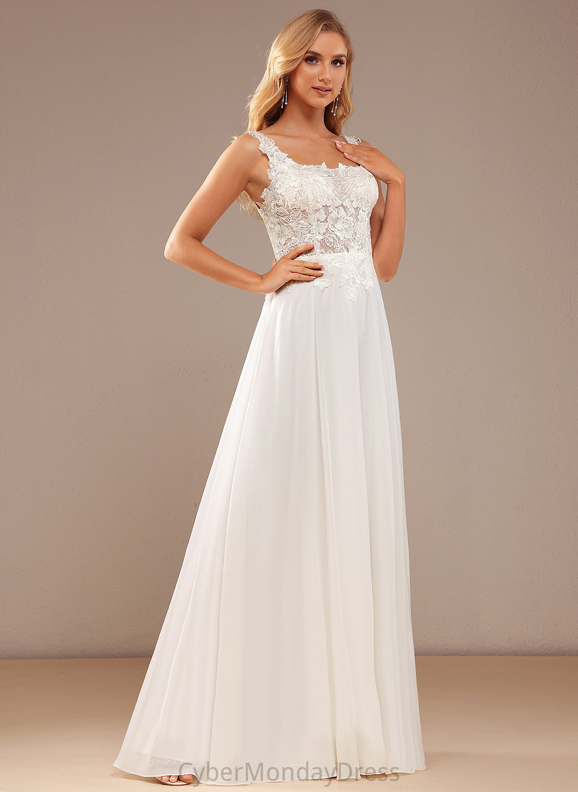 Chiffon With Square Wedding Dresses Wedding Sequins Elsa Lace Dress Floor-Length A-Line