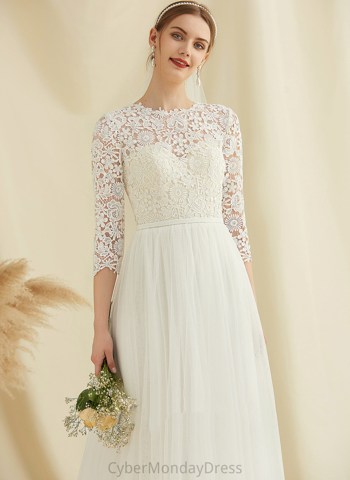 A-Line Sweep Mallory Wedding Train Tulle Wedding Dresses Lace Dress