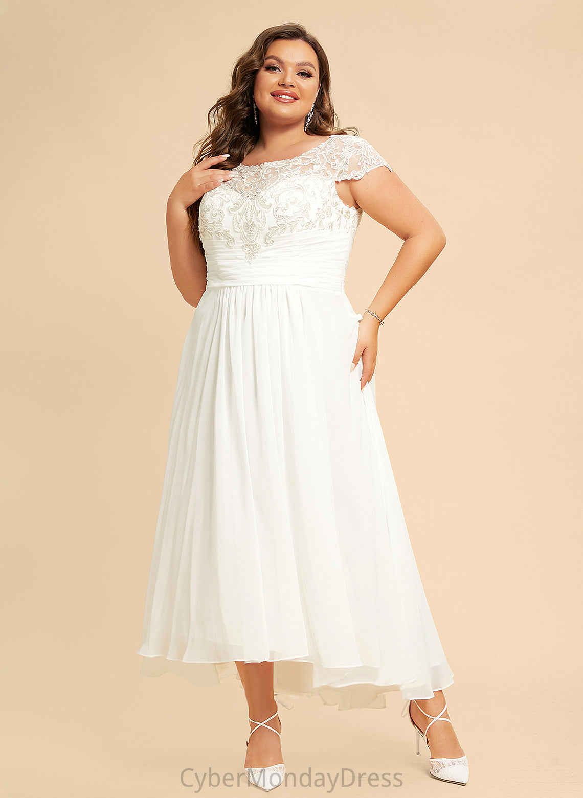 Scoop Lace Asymmetrical Wedding Harriet A-Line Chiffon Wedding Dresses Dress