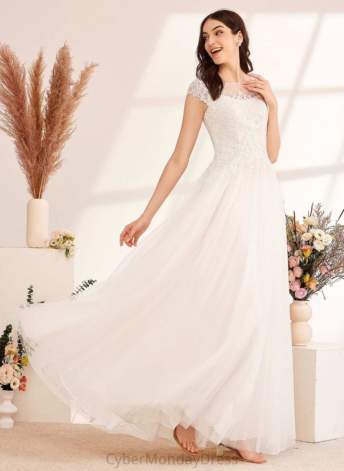 Dress Wedding Lace Ball-Gown/Princess Floor-Length Wedding Dresses Illusion With Alexandria