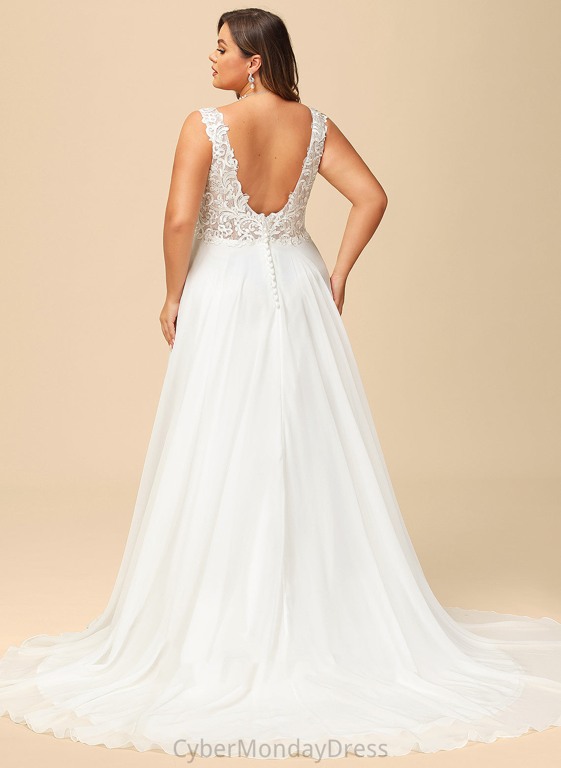 Dress Court Jayda V-neck Train Wedding Dresses Lace Wedding Chiffon A-Line