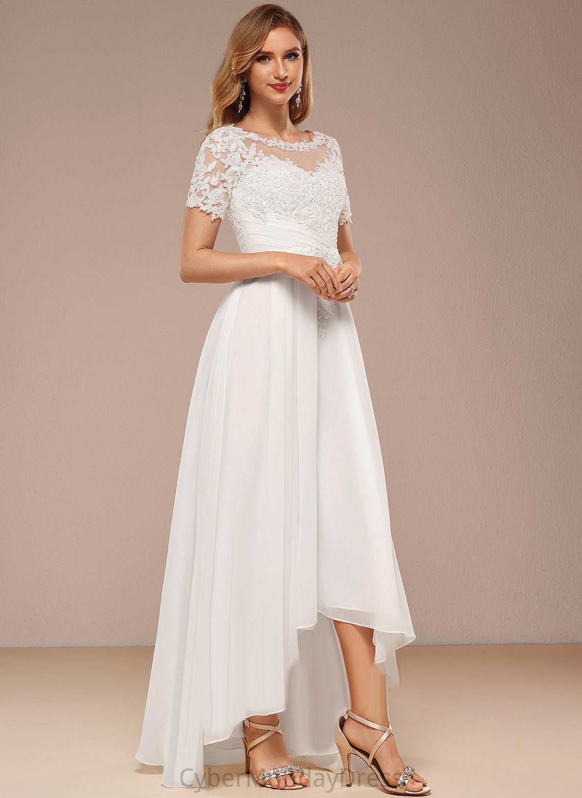 Boat Jaden Wedding Dresses Wedding Neck Asymmetrical A-Line Dress Chiffon Lace