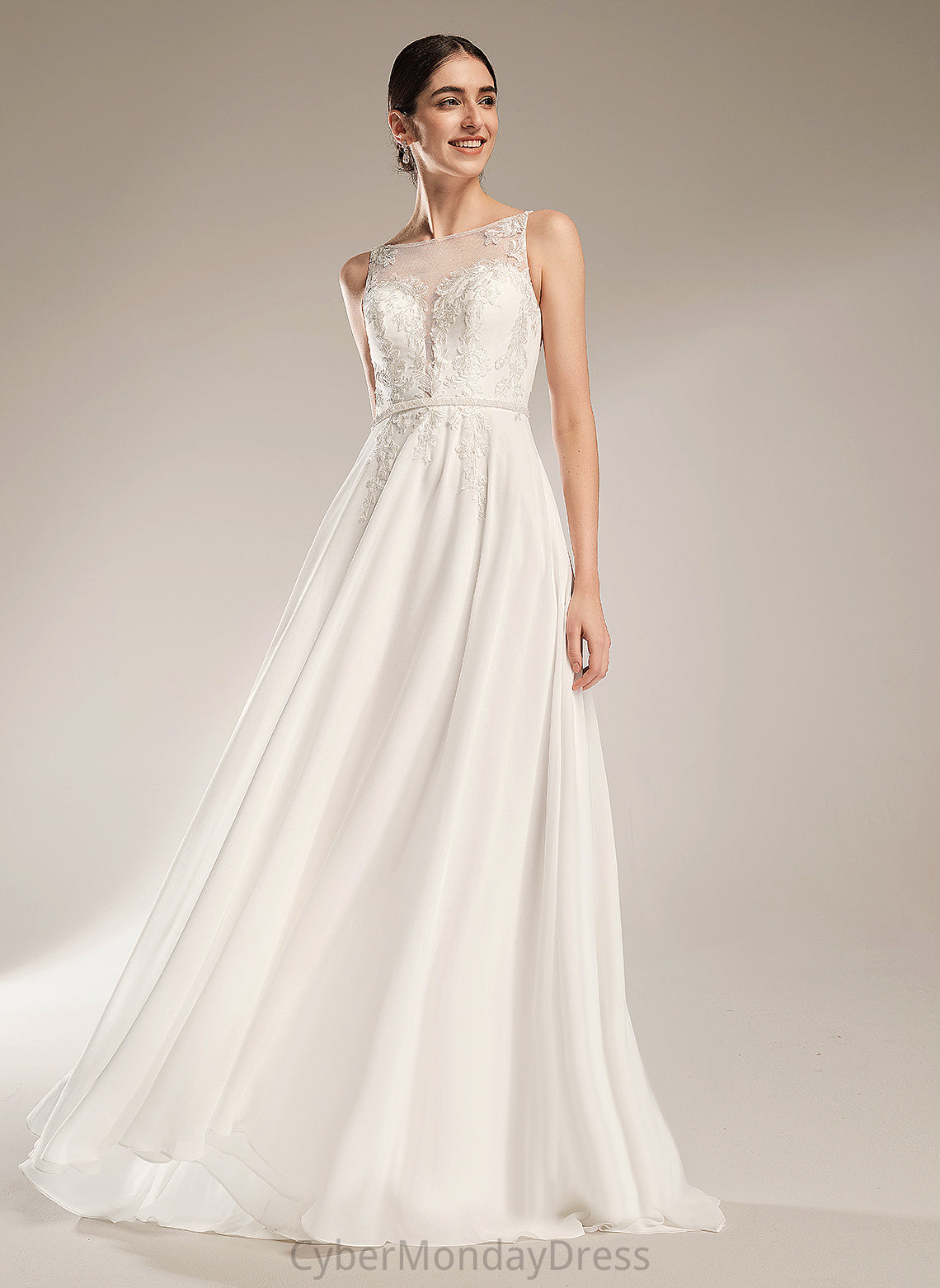 Wedding With Wedding Dresses Aryanna A-Line Sequins Illusion Dress Sweep Train Chiffon Lace