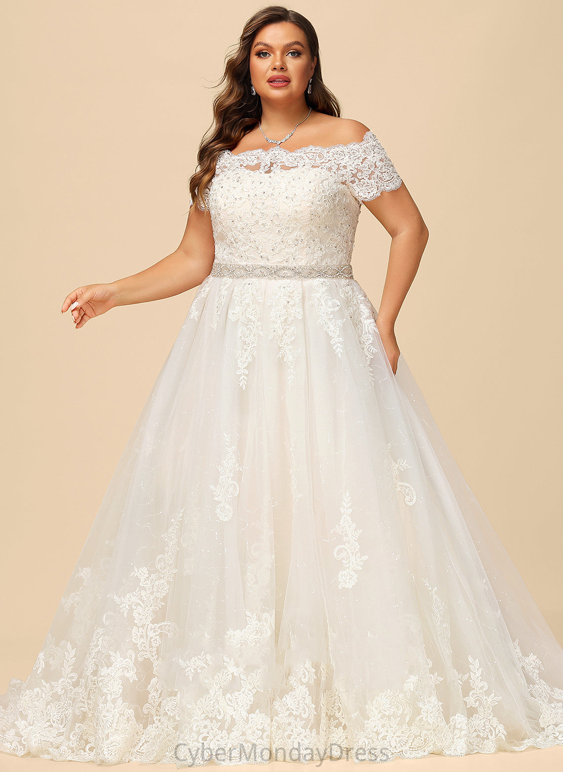 Train Court Wedding Tulle With Gwendoline Beading Sequins Wedding Dresses Dress Off-the-Shoulder Lace Ball-Gown/Princess