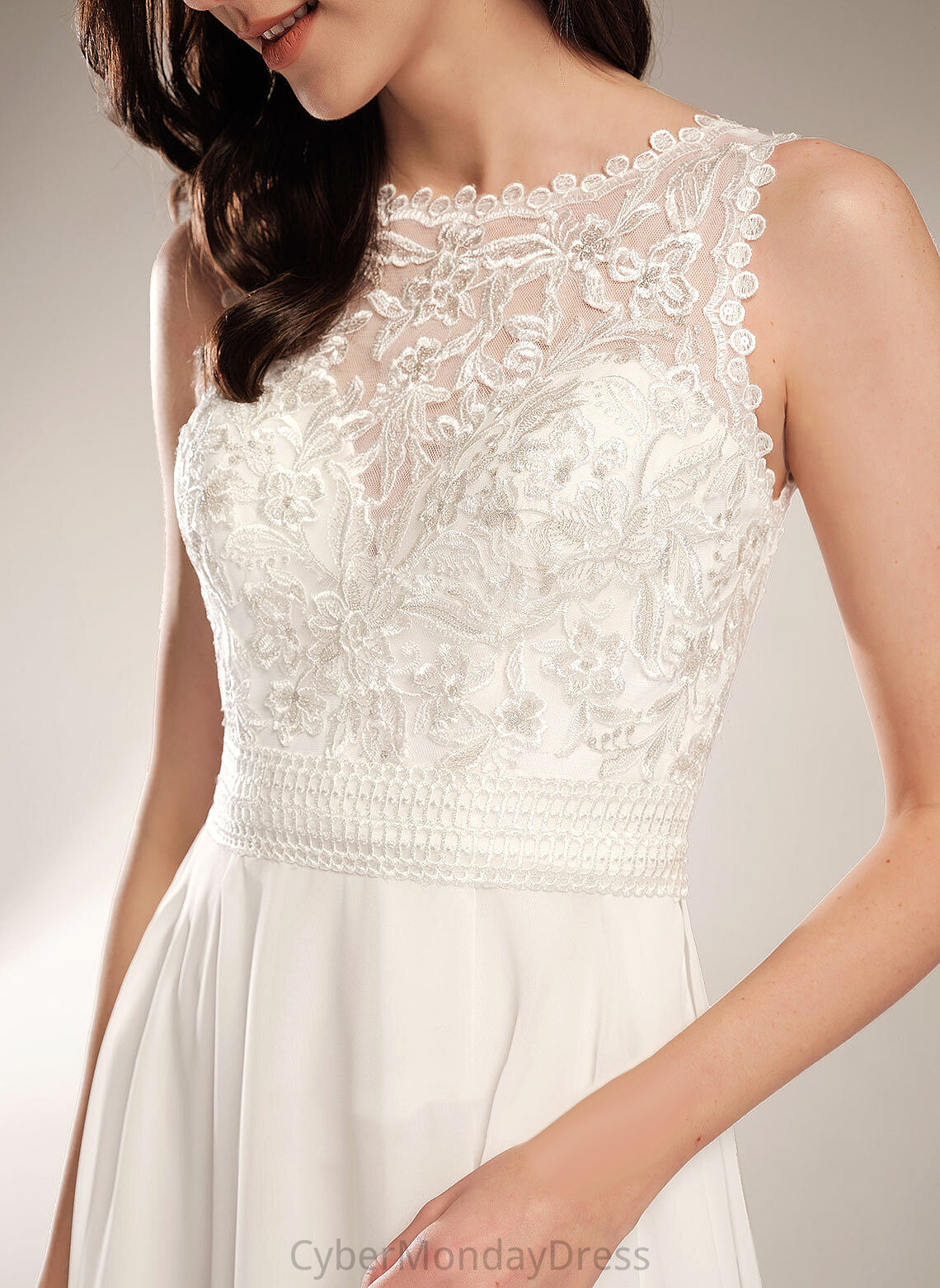 A-Line Aliyah Dress Chiffon Wedding Dresses Scoop Wedding Asymmetrical Lace