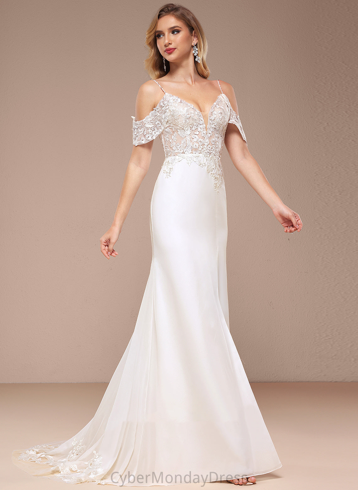 Dress Court Wedding Dresses Train Lace Sequins Shoulder Chiffon With Cold Trumpet/Mermaid Wedding Cheryl