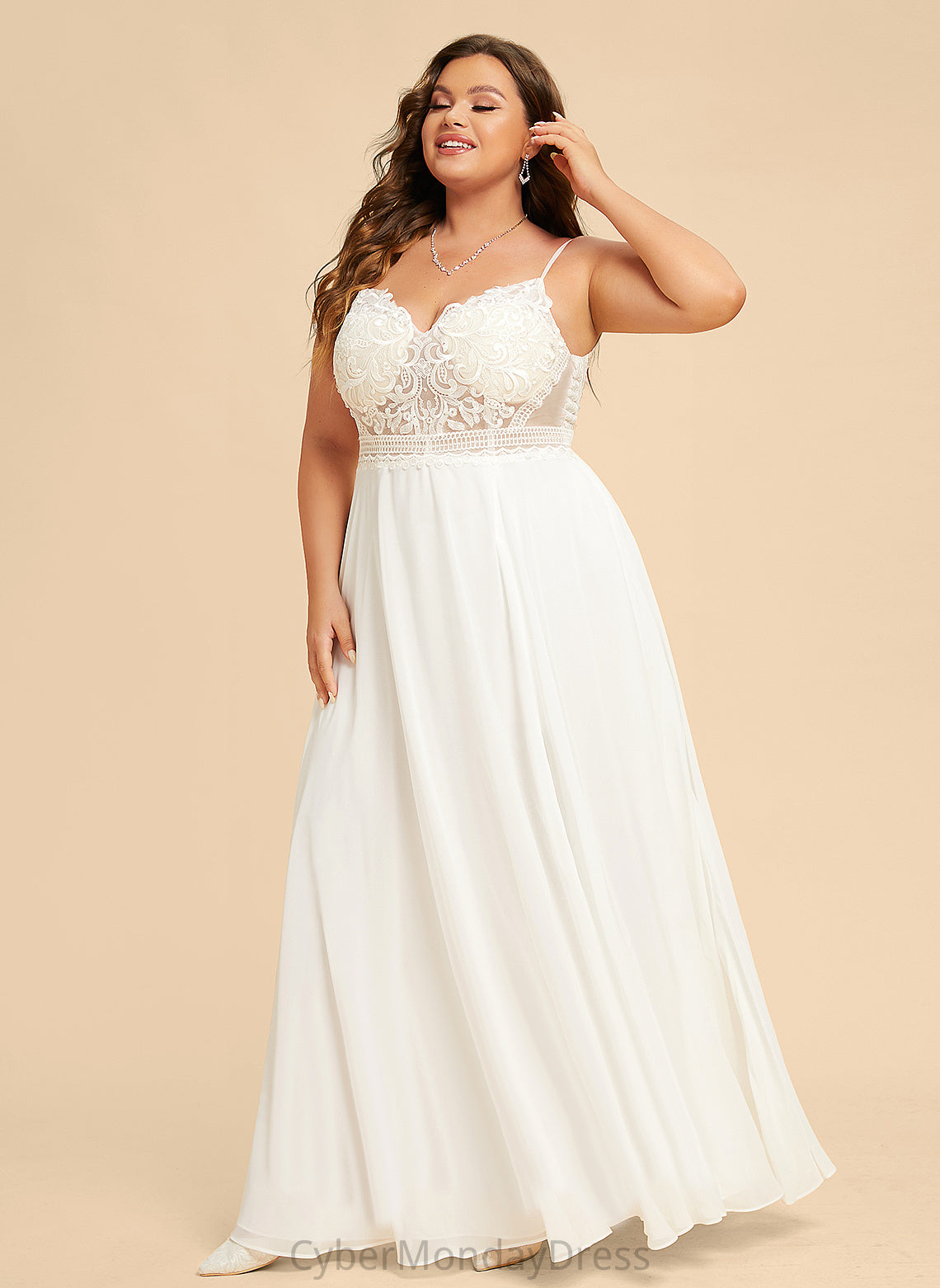 Split Floor-Length Chiffon Lace Wedding Dresses V-neck With Dress Mira Wedding Front A-Line