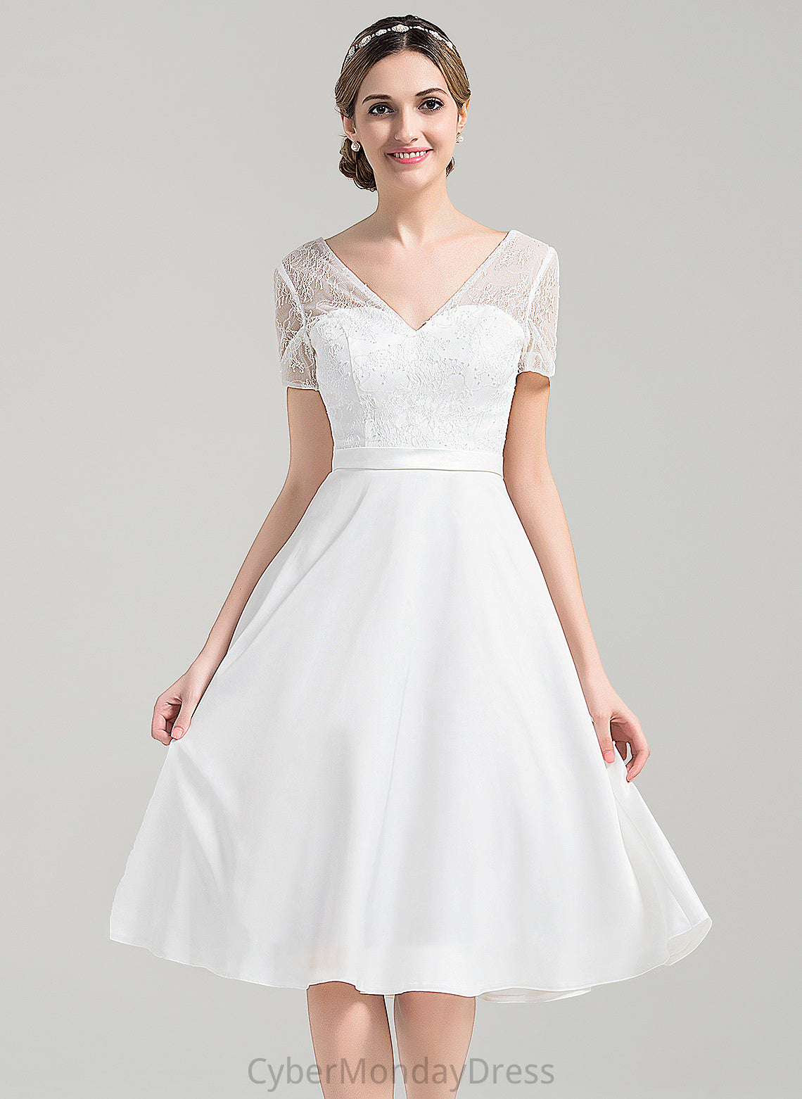 Wedding Dresses Jasmine Knee-Length Dress A-Line Wedding Satin V-neck