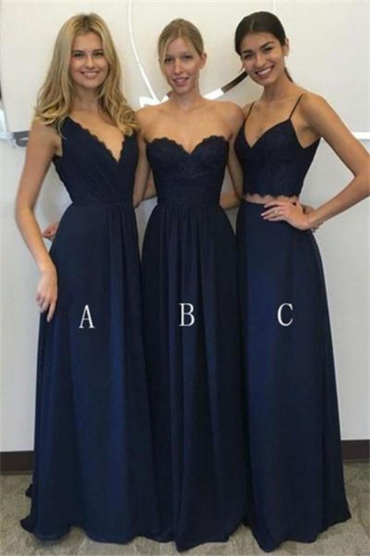 Elegant A-Line Long Blue Charming Bridesmaid Dresses Bridesmaid Gowns