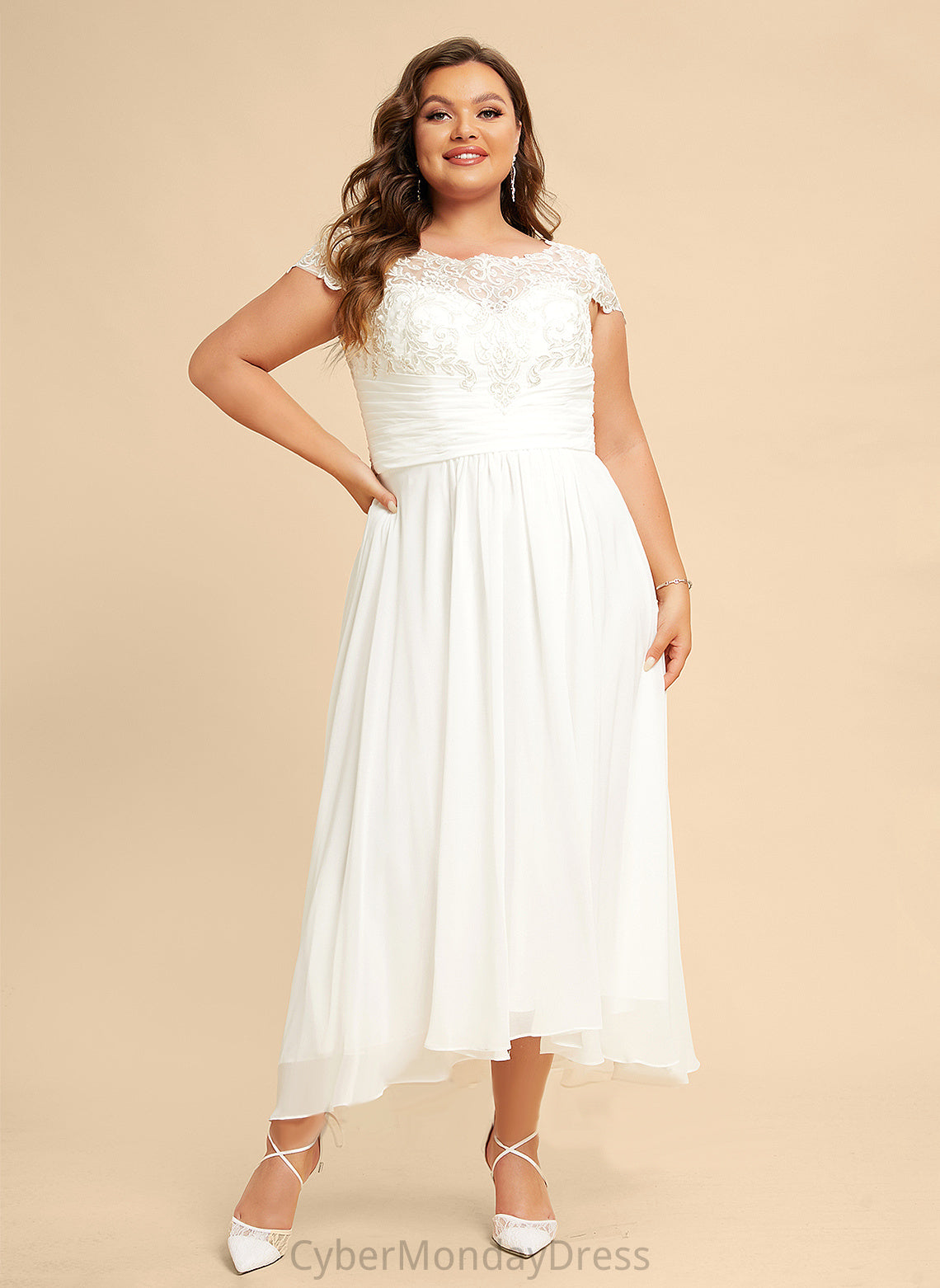 Dress Lace Wedding Wedding Dresses Scoop Asymmetrical Chiffon Lia A-Line Neck