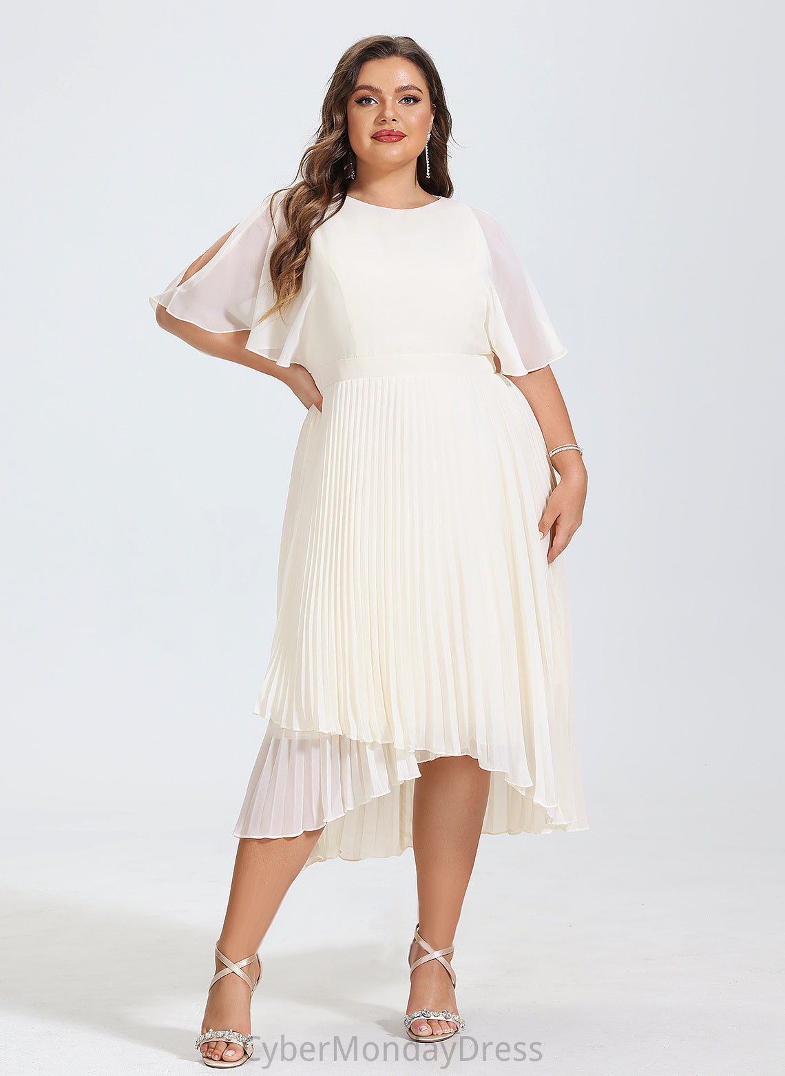 With Wedding Dresses Pleated A-Line Nathalie Dress Wedding Asymmetrical Scoop Chiffon