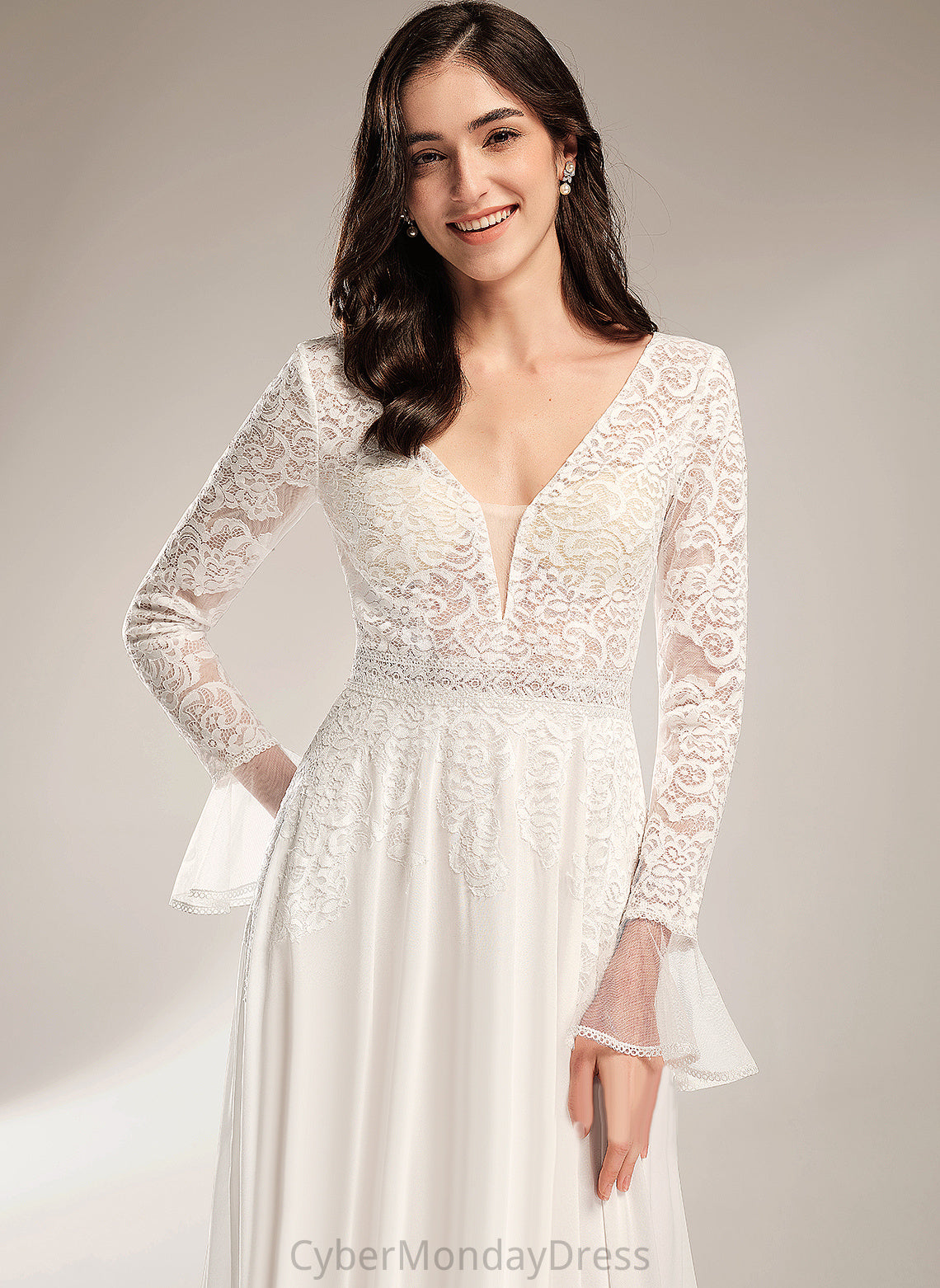 Dress Court A-Line Wedding Dresses Lace Train With V-neck Kassandra Chiffon Wedding Ruffle