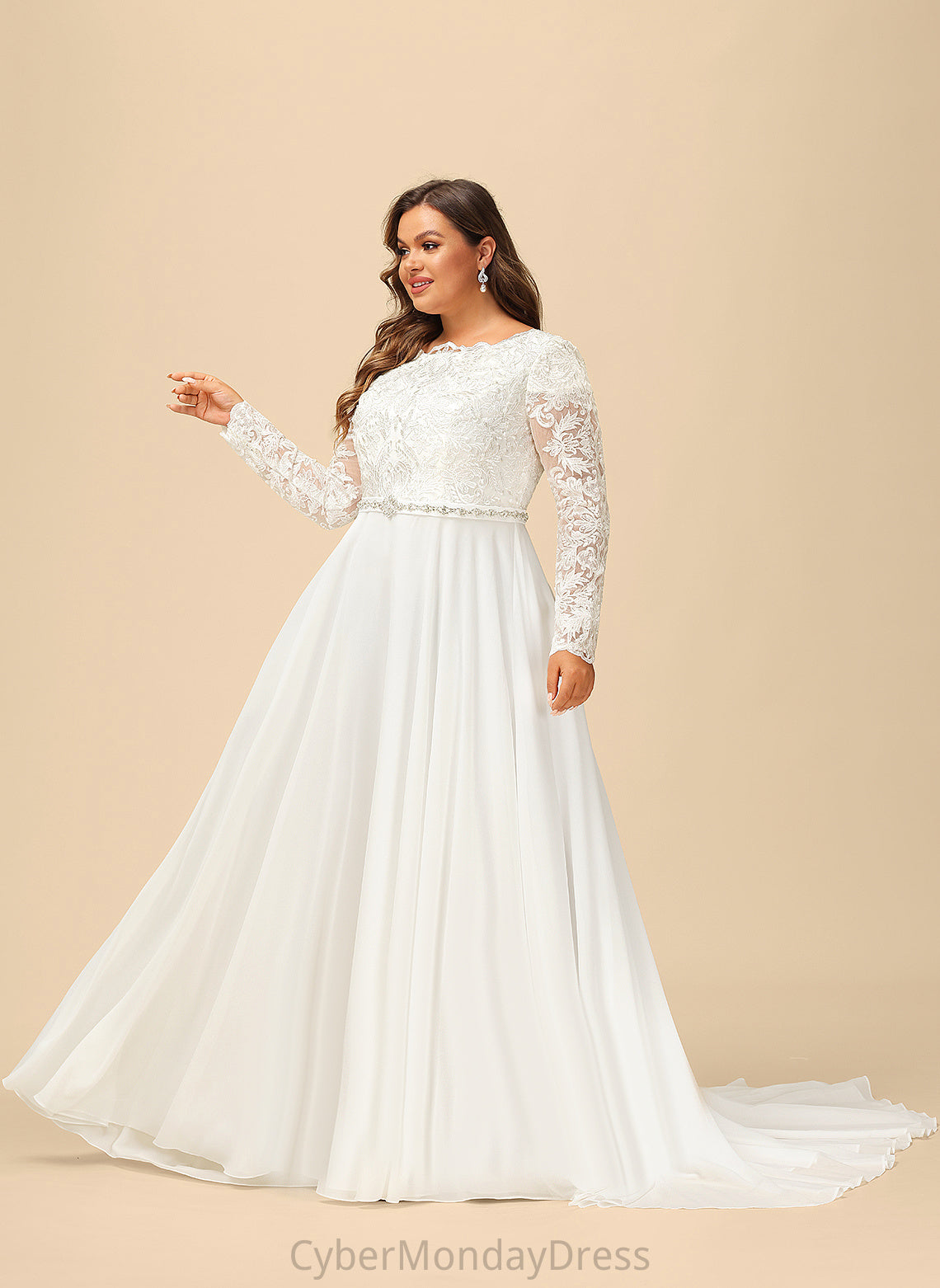 Lace Wedding Train With Chiffon Court Rylee Beading A-Line Dress Wedding Dresses