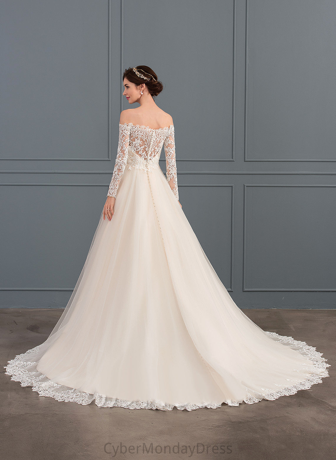 Ball-Gown/Princess Melanie Dress Tulle Off-the-Shoulder Train Chapel Lace Wedding Wedding Dresses