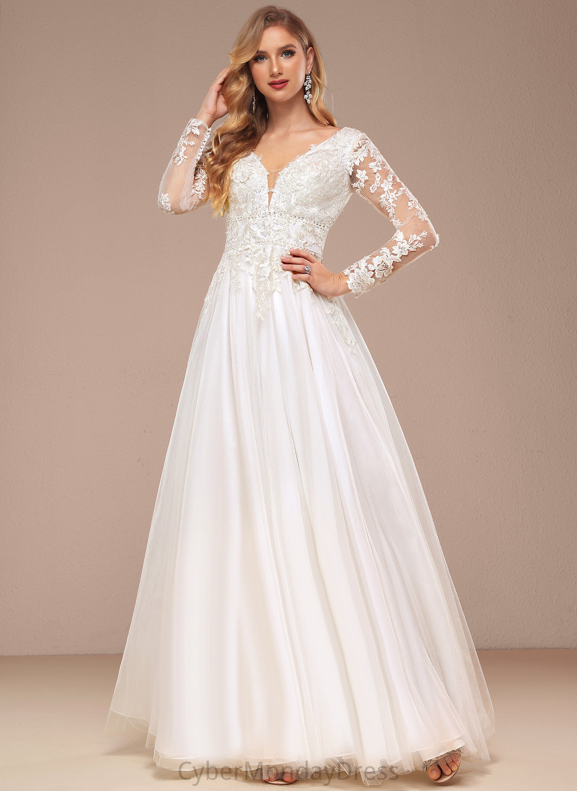 Tulle With Nita Beading V-neck Dress Wedding Dresses Sequins Wedding Floor-Length Lace A-Line