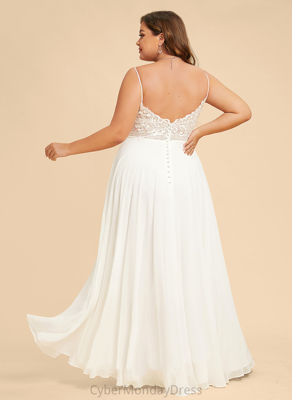 Split Floor-Length Chiffon Lace Wedding Dresses V-neck With Dress Mira Wedding Front A-Line