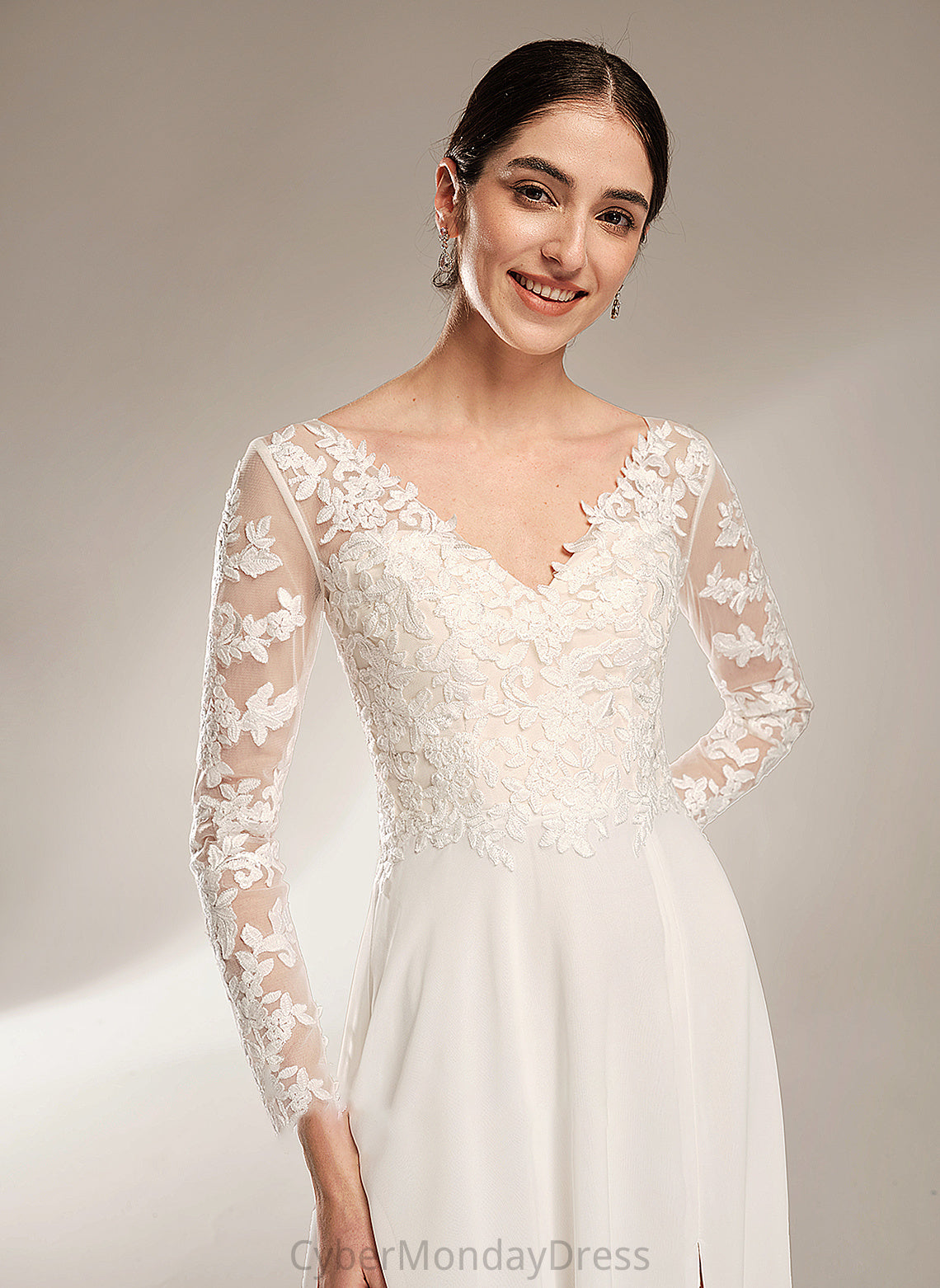 Alejandra V-neck Front Split Wedding Dress Wedding Dresses Floor-Length With A-Line