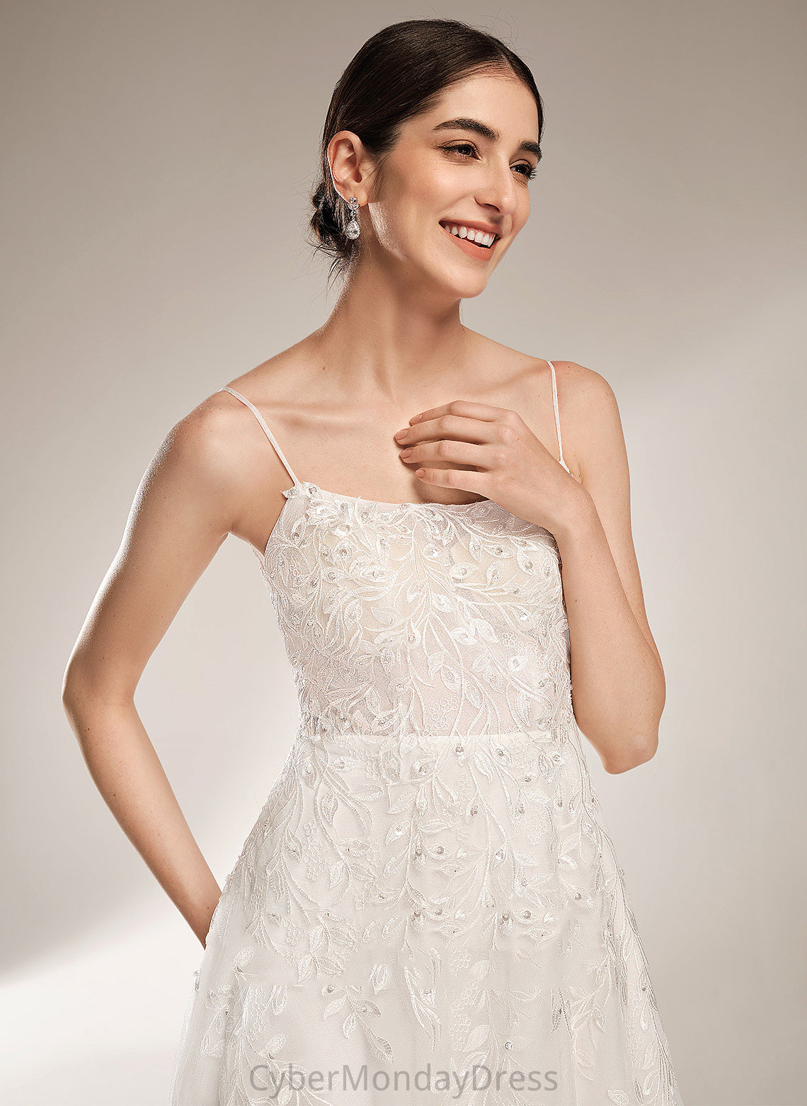 A-Line Tiana Wedding Dresses Sequins Lace Court With Wedding Dress Neckline Beading Tulle Train Square