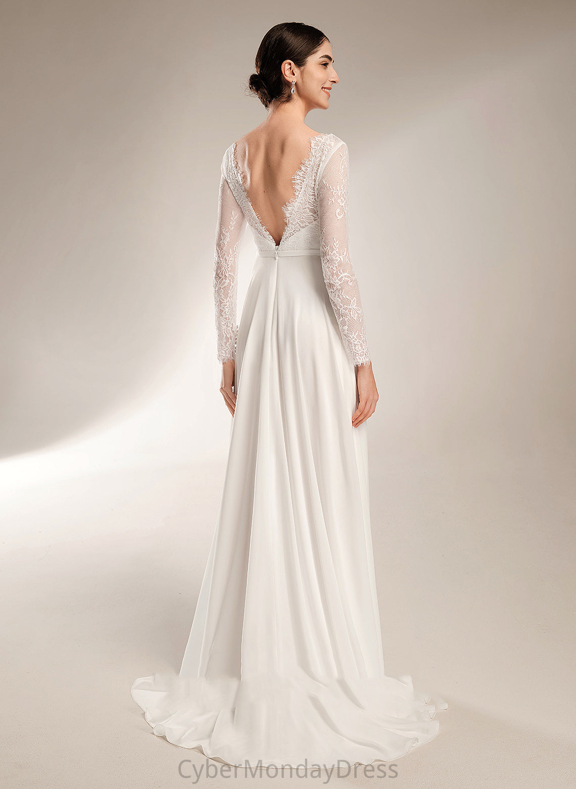 Luciana Lace V-neck Wedding Dresses Dress Sweep Train Wedding A-Line Chiffon