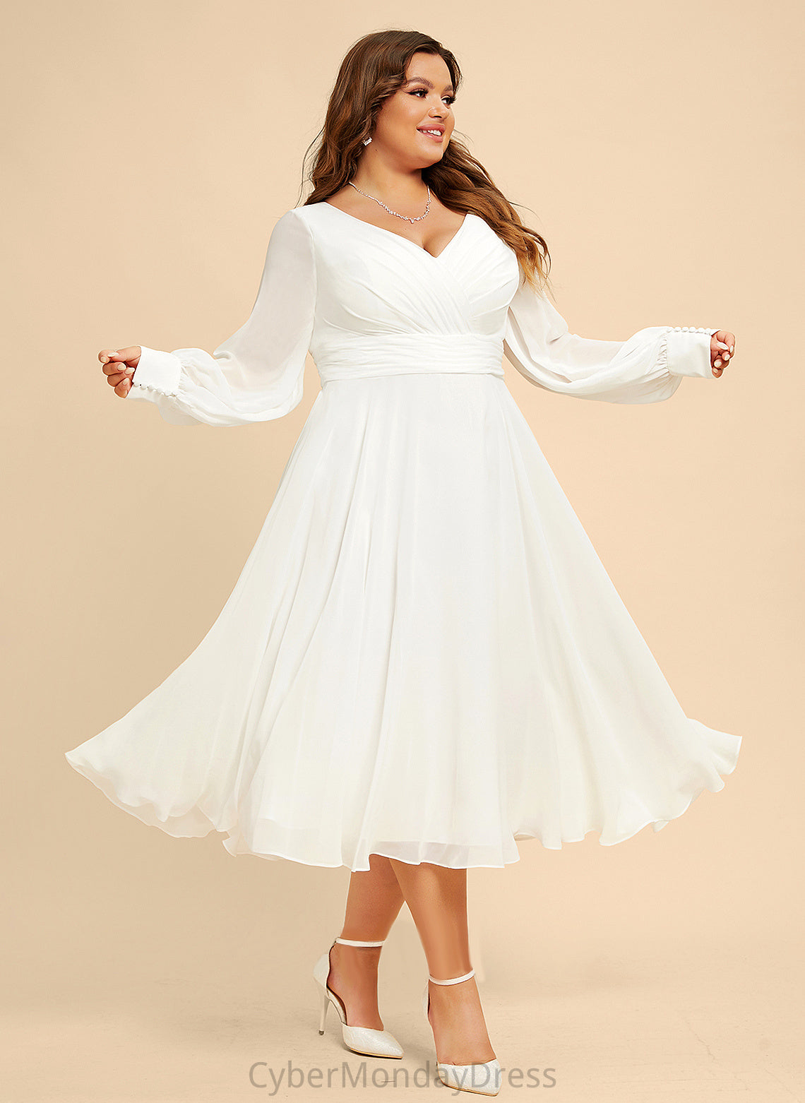 Wedding Tea-Length Wedding Dresses A-Line V-neck Chiffon Dress Madeleine