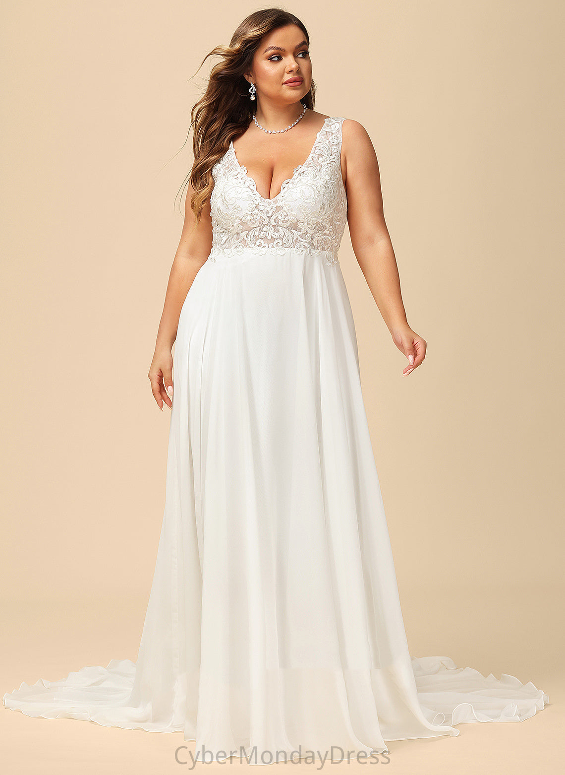 Dress Court Jayda V-neck Train Wedding Dresses Lace Wedding Chiffon A-Line