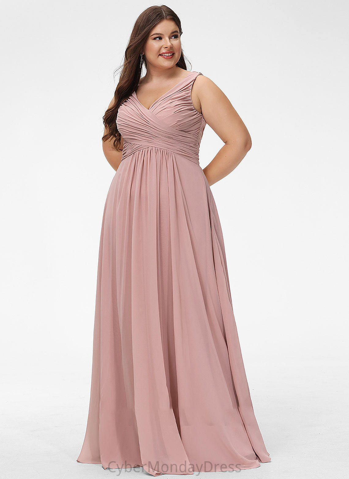 Floor-Length Fabric Silhouette Neckline V-neck A-Line Ruffle Length Embellishment Payten Bridesmaid Dresses