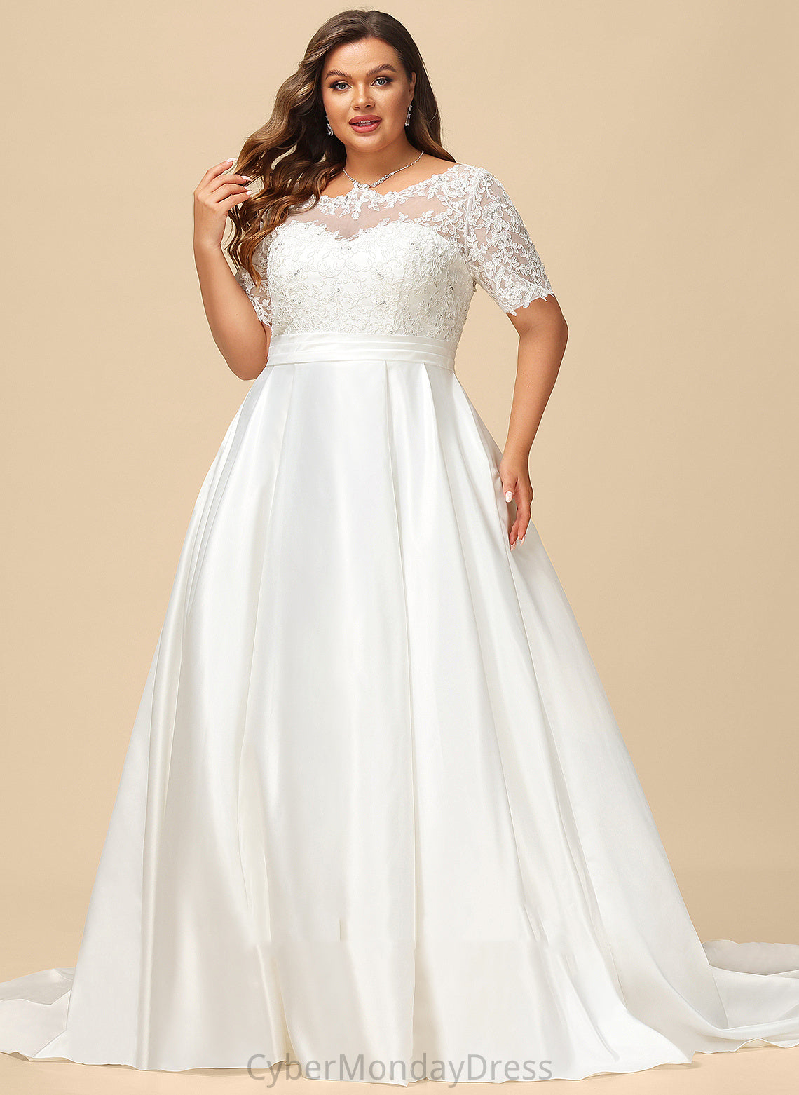 Beading Ball-Gown/Princess Satin Quintina Wedding Sequins Court Pockets With Lace Dress Train Wedding Dresses