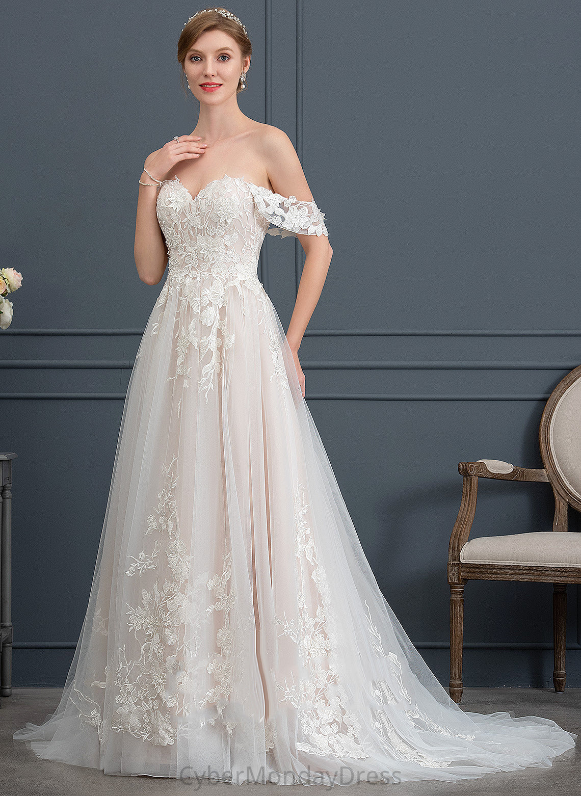 Wedding Dress Sweetheart Sweep Diamond Ball-Gown/Princess Tulle Lace Train Wedding Dresses