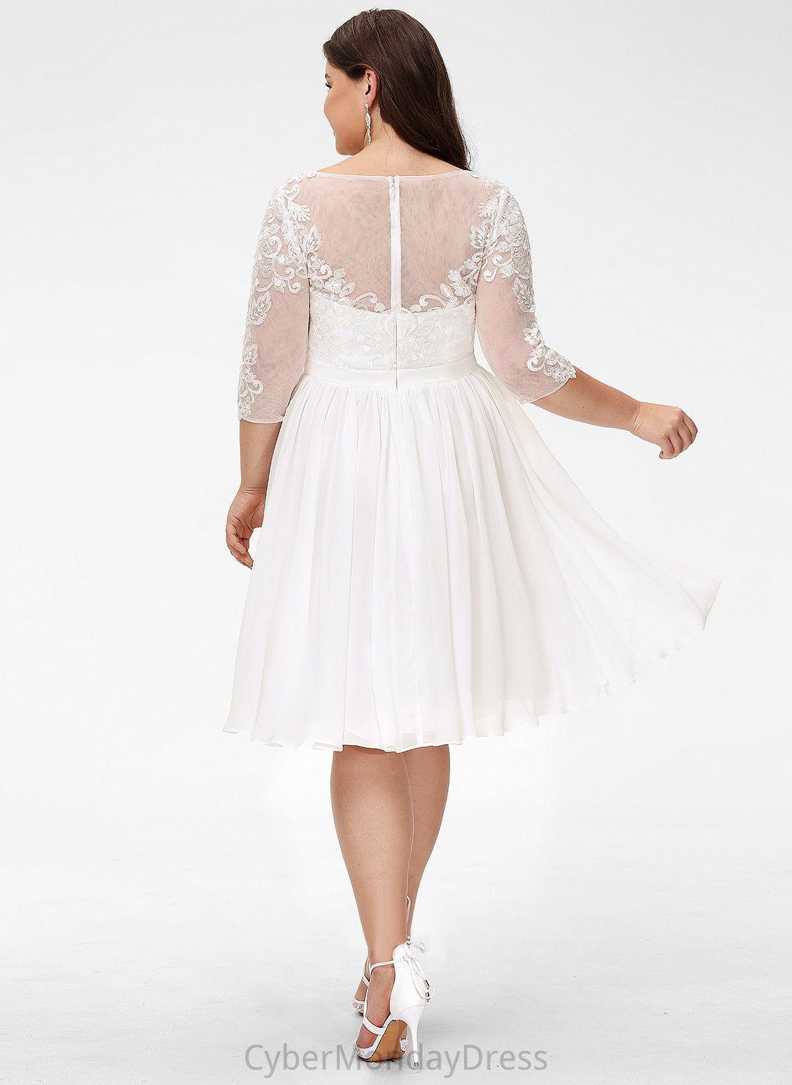 Lace A-Line Dress Chiffon Maud Wedding Scoop Sequins Knee-Length Wedding Dresses With