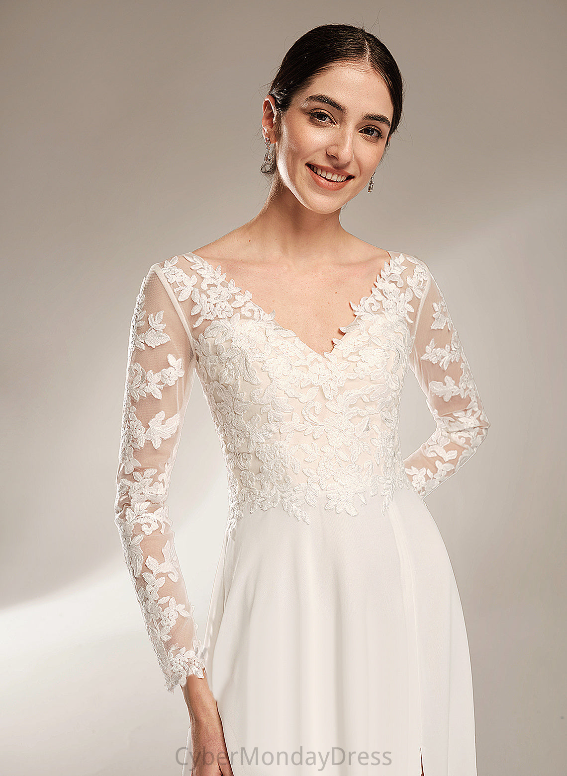 Wedding Dresses Wedding V-neck Floor-Length Thirza Lace A-Line Chiffon Dress