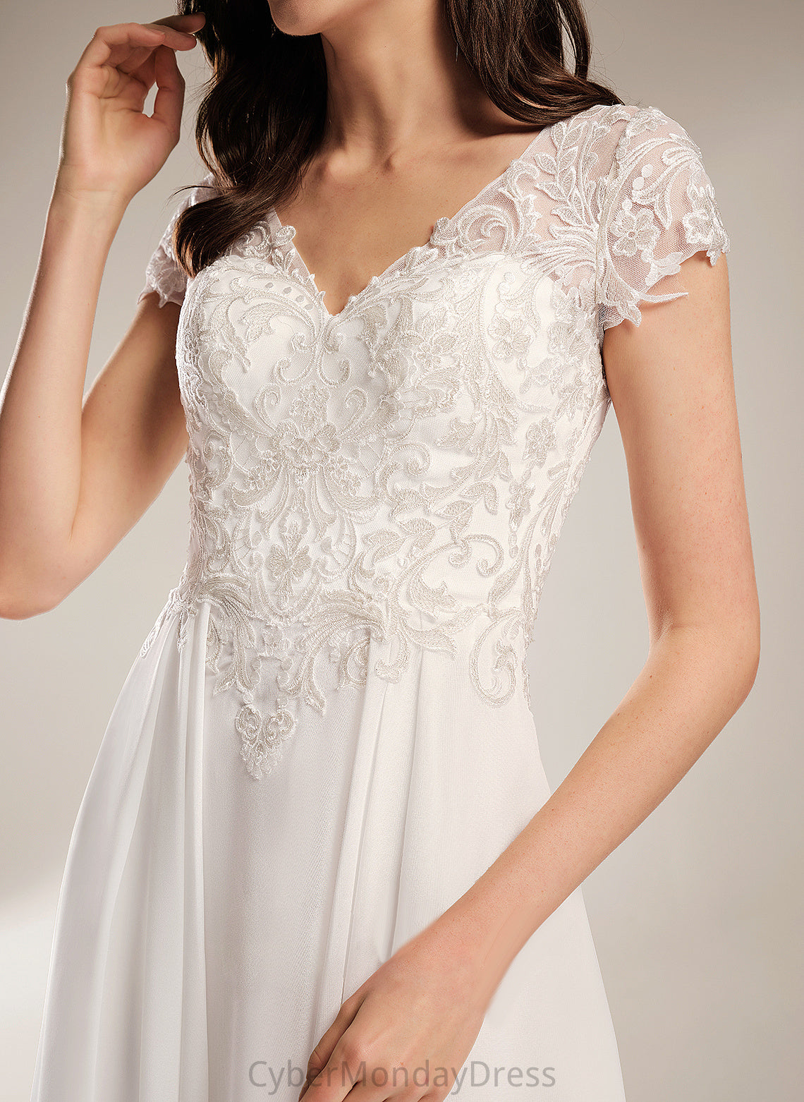 Asymmetrical Lace Chiffon V-neck Dress Wedding Wedding Dresses Londyn A-Line