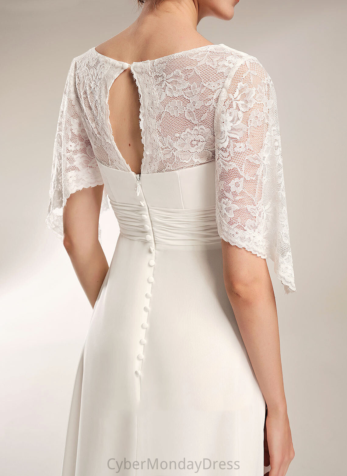 Dress Sheath/Column Chiffon Lace Sylvia With Wedding Wedding Dresses Floor-Length V-neck