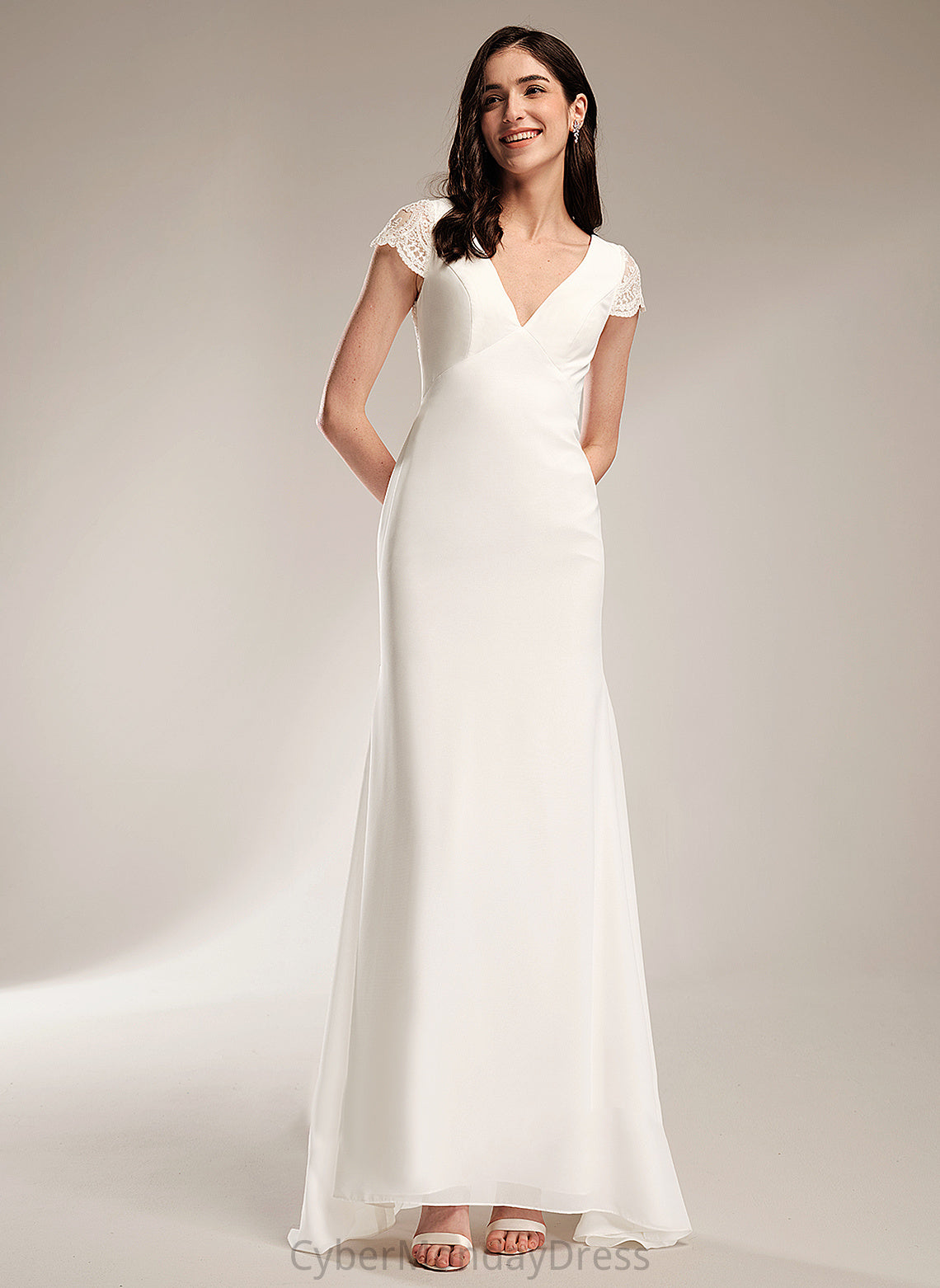 Sheath/Column Valery Wedding Train Chiffon With Sweep Lace Dress Wedding Dresses V-neck