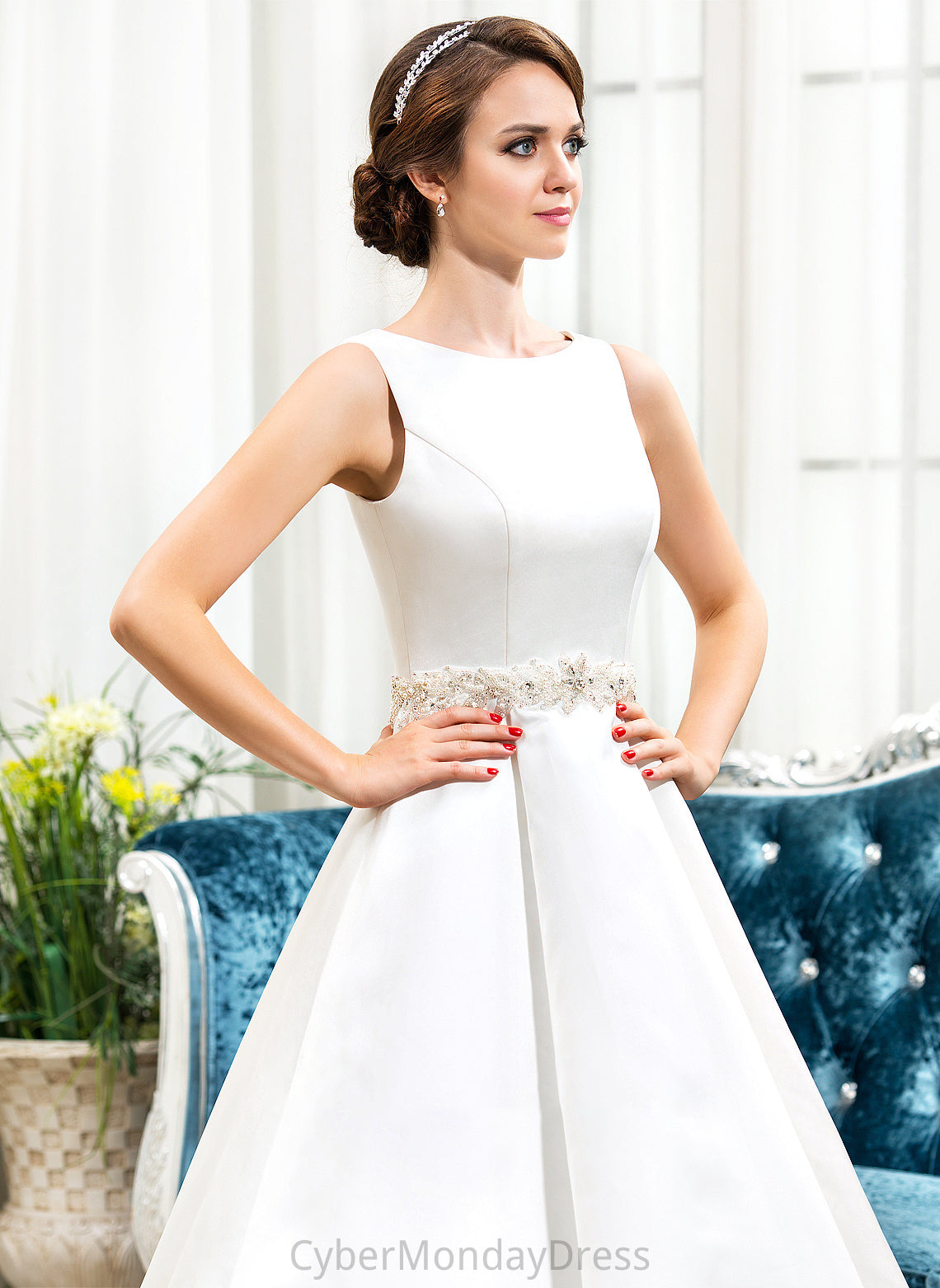 Sequins With Ball-Gown/Princess Floor-Length Wedding Dresses Neck Scoop Dress Wedding Satin Beading Millicent