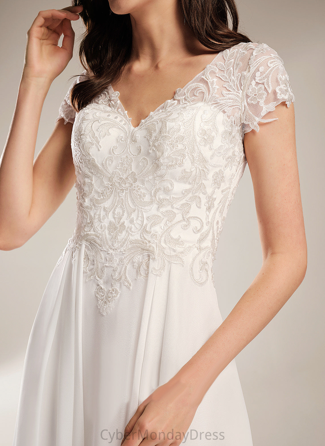 With Chiffon V-neck Lace Asymmetrical A-Line Dress Wendy Wedding Dresses Wedding