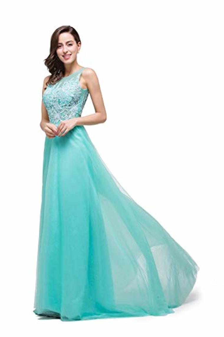 Lace Tulle Sleeveless Evening Dress Ball Gown Wedding Bridesmaid Backless Long Dress