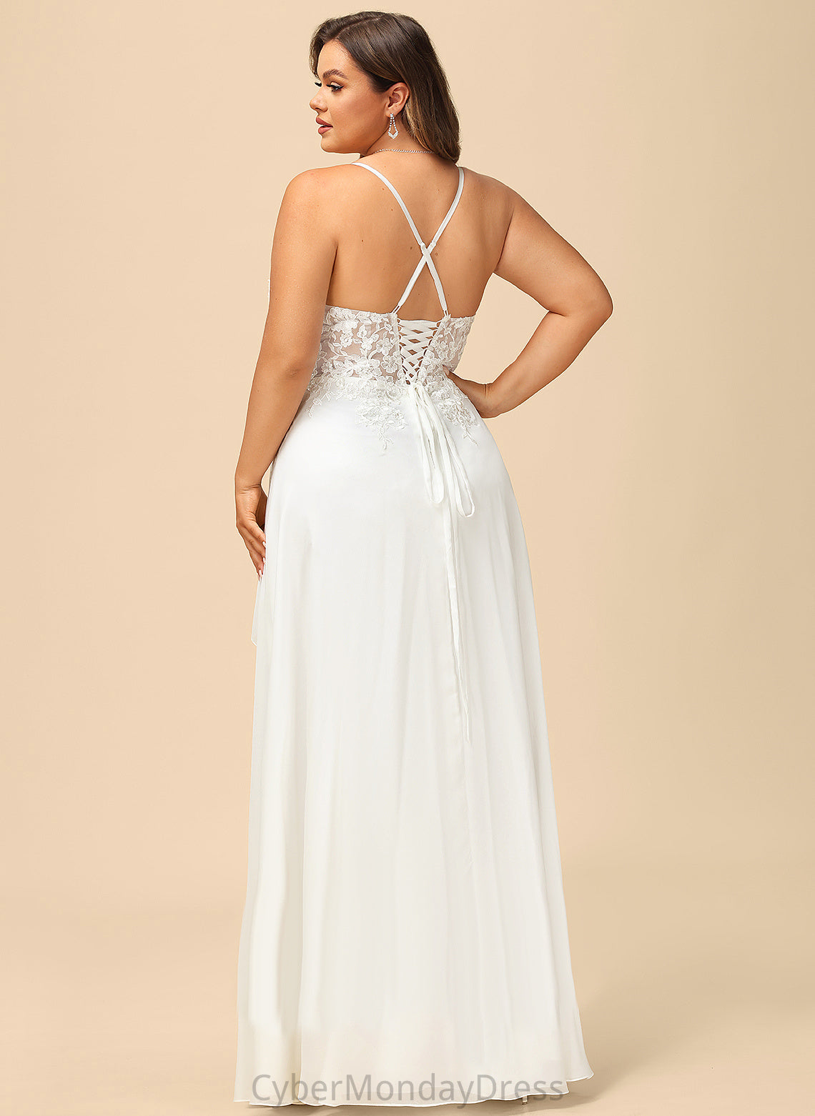 Wedding Dresses With V-neck Dress Lace Sequins Chiffon Wedding A-Line Mina Floor-Length