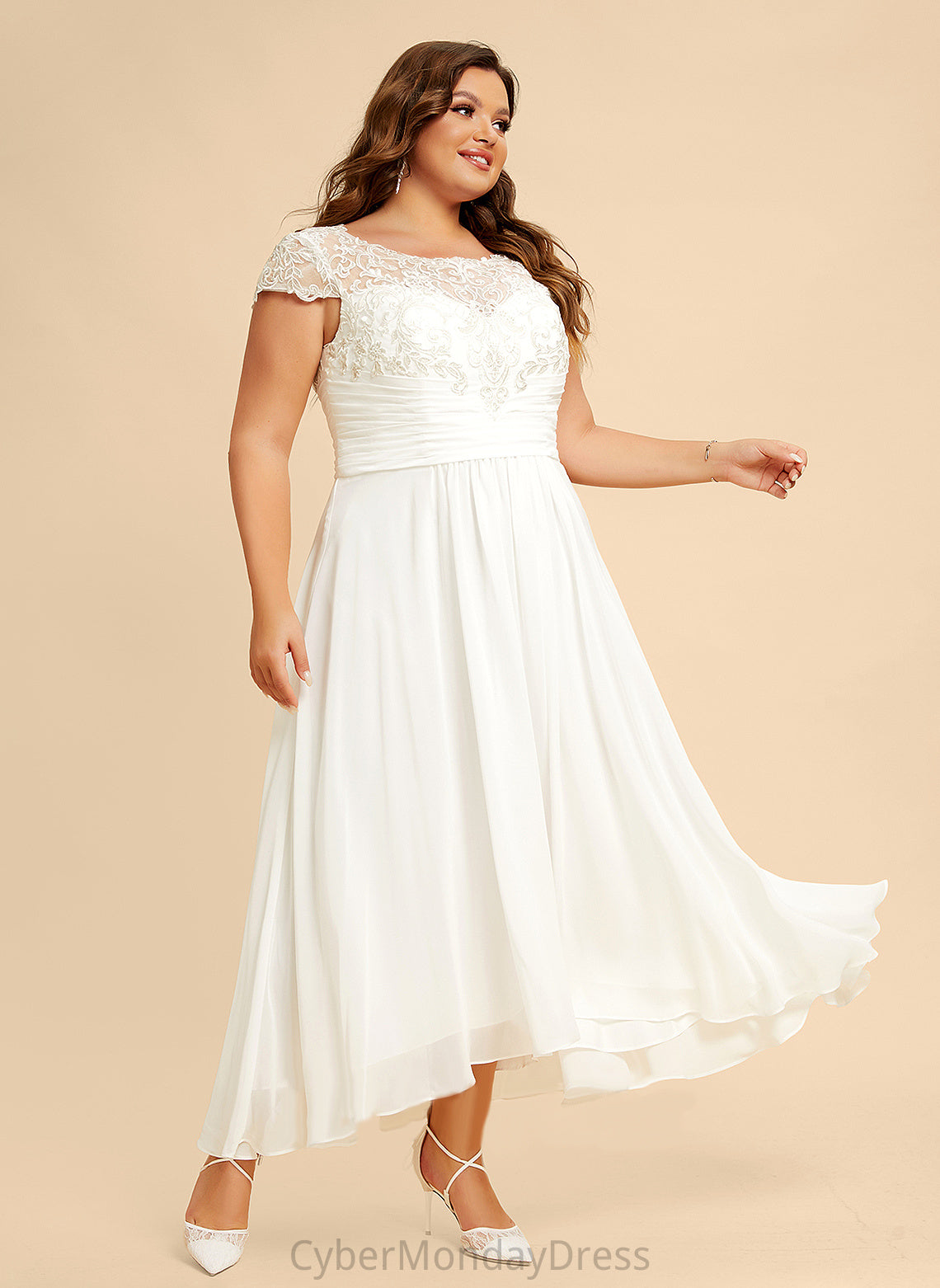 Scoop Lace Asymmetrical Wedding Harriet A-Line Chiffon Wedding Dresses Dress