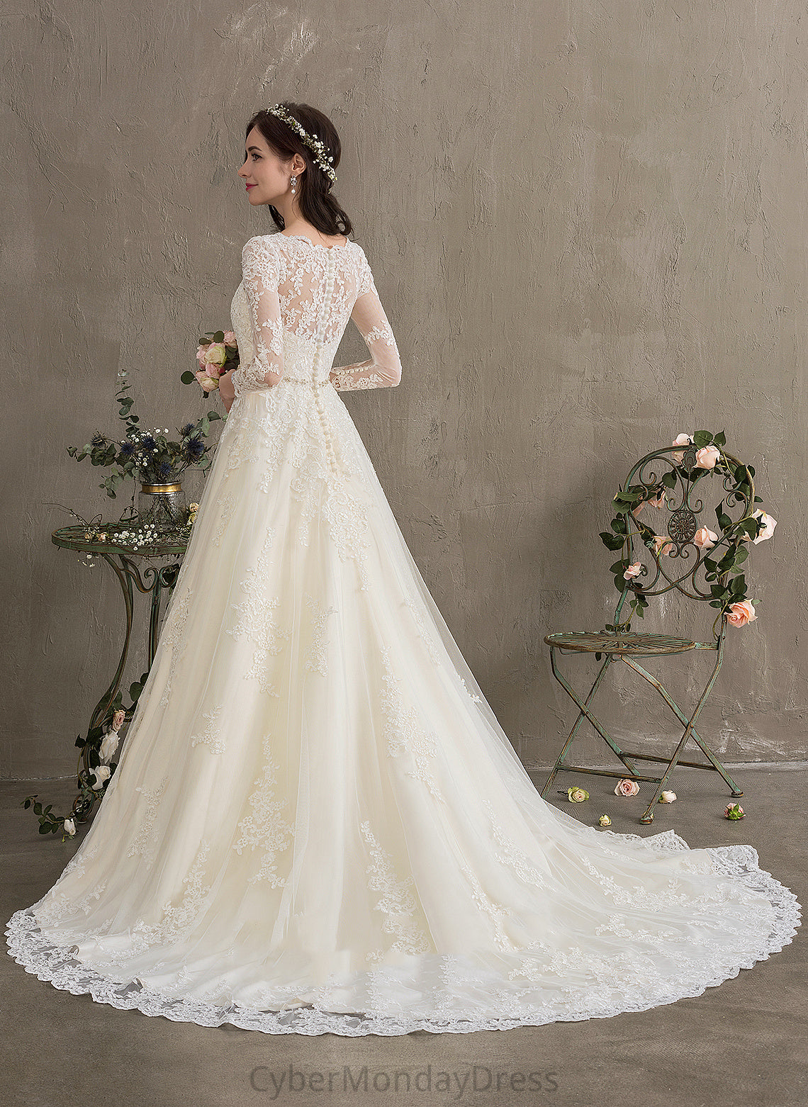 Wedding Dresses Allisson V-neck Sequins Beading Ball-Gown/Princess Lace Dress Train With Tulle Chapel Wedding