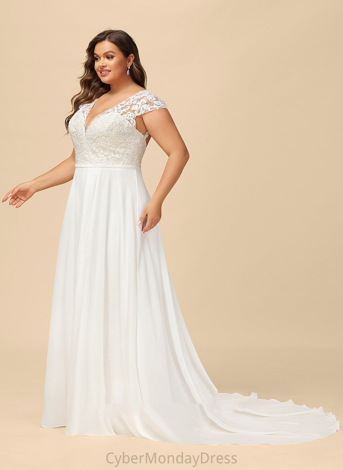 Train Front V-neck Sweep A-Line Wedding Dresses Split Dress Peggie Wedding Lace With Chiffon