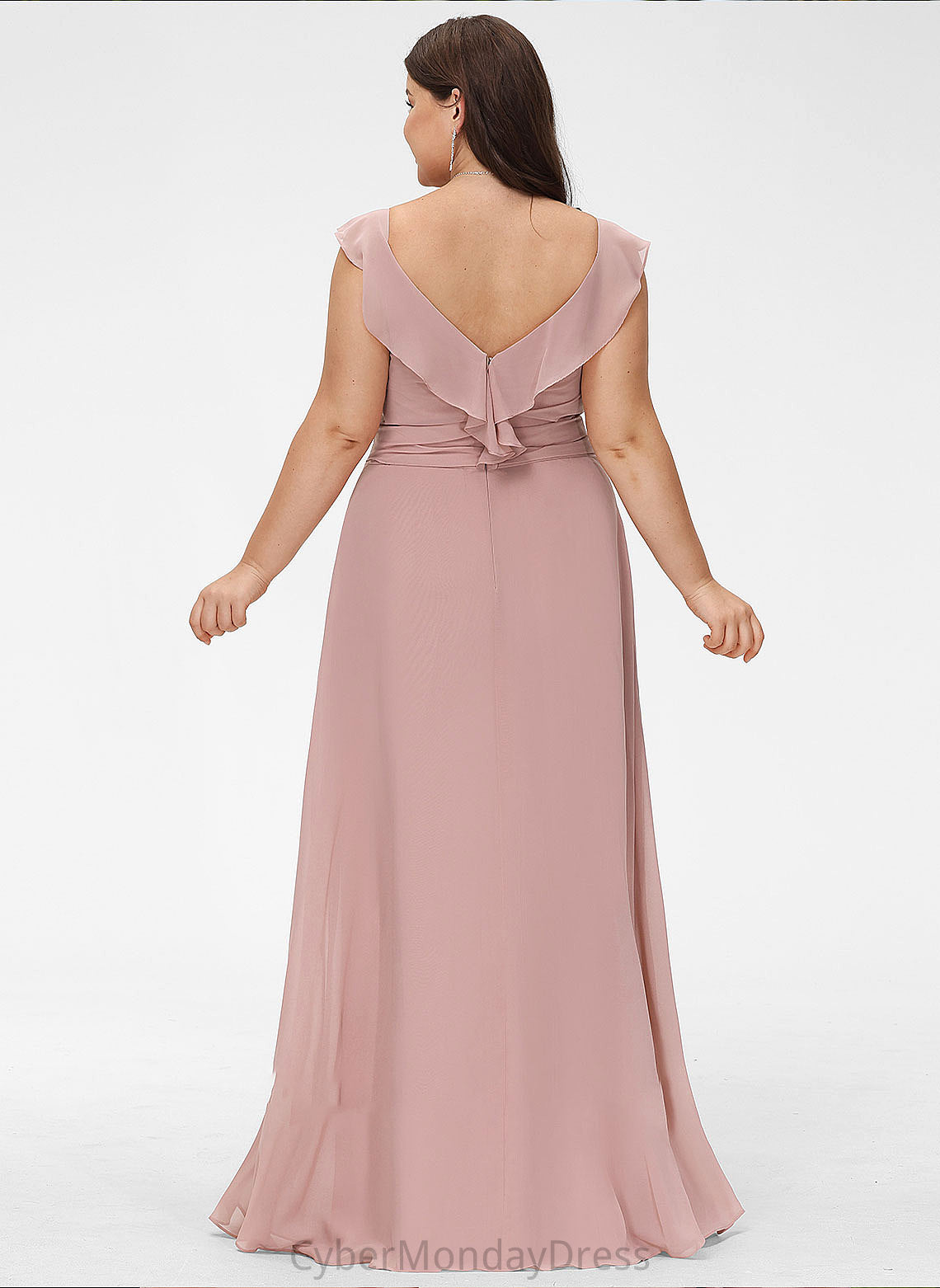 CascadingRuffles Floor-Length Neckline Silhouette Length V-neck Embellishment Empire Fabric Delilah Floor Length A-Line/Princess Bridesmaid Dresses