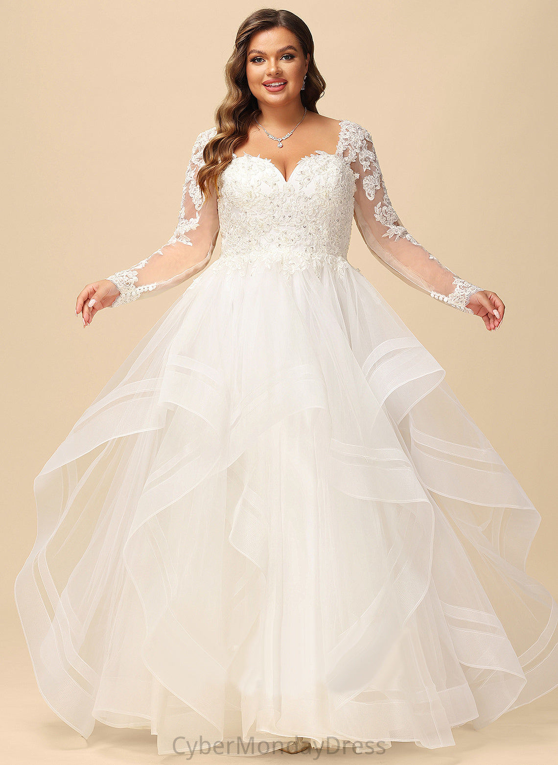 Floor-Length With Sequins Wedding Dresses Tulle Dress Wedding Ball-Gown/Princess Beading Kianna V-neck Lace