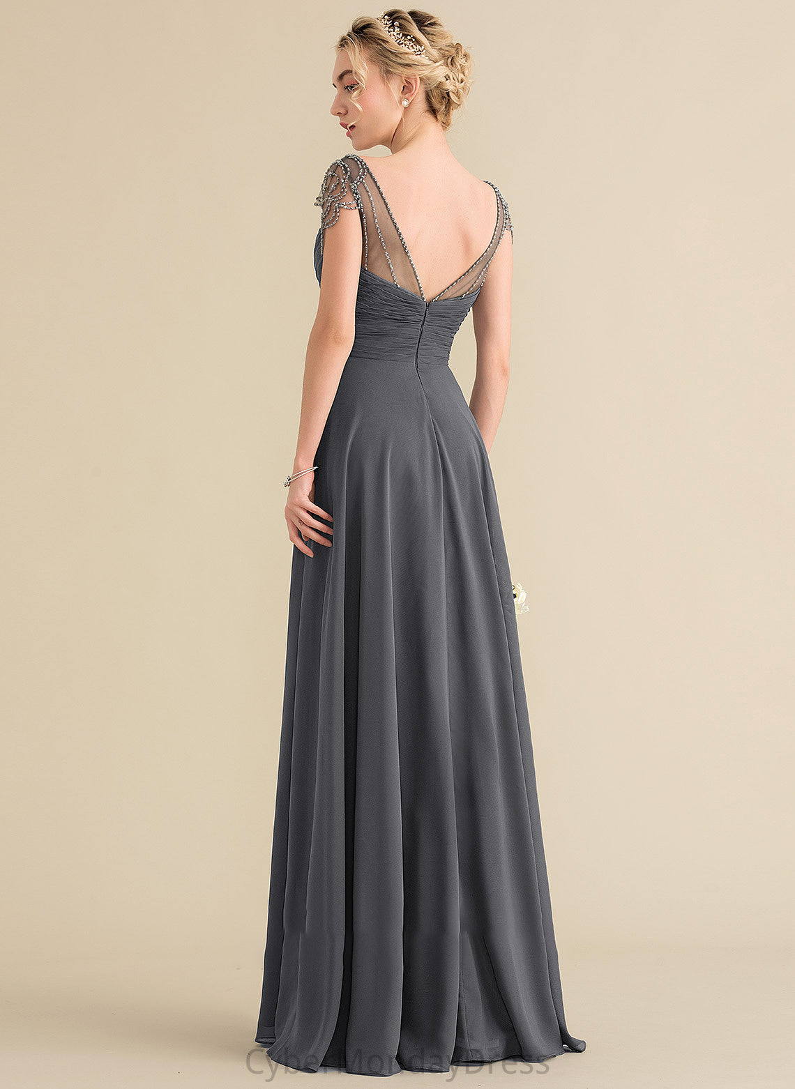 Ruffle Neckline Beading Sequins V-neck Fabric Length Floor-Length A-Line Silhouette Embellishment Aleena Bridesmaid Dresses