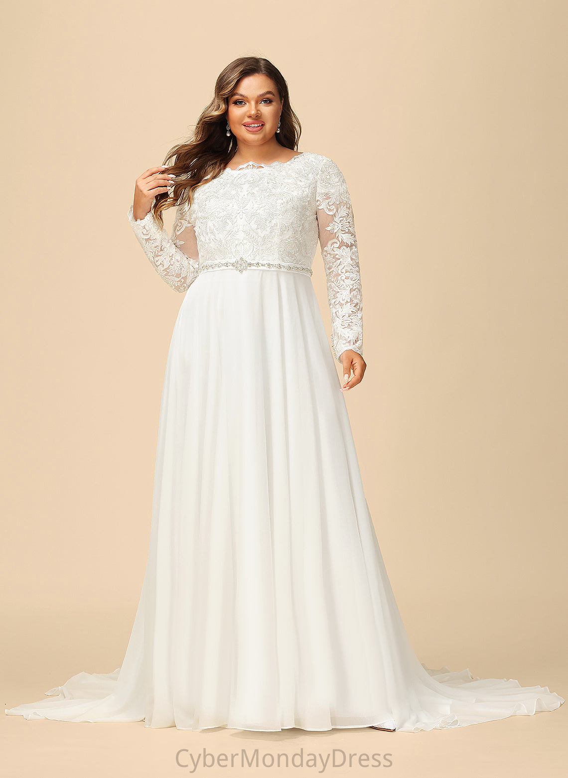 Lace Wedding Train With Chiffon Court Rylee Beading A-Line Dress Wedding Dresses