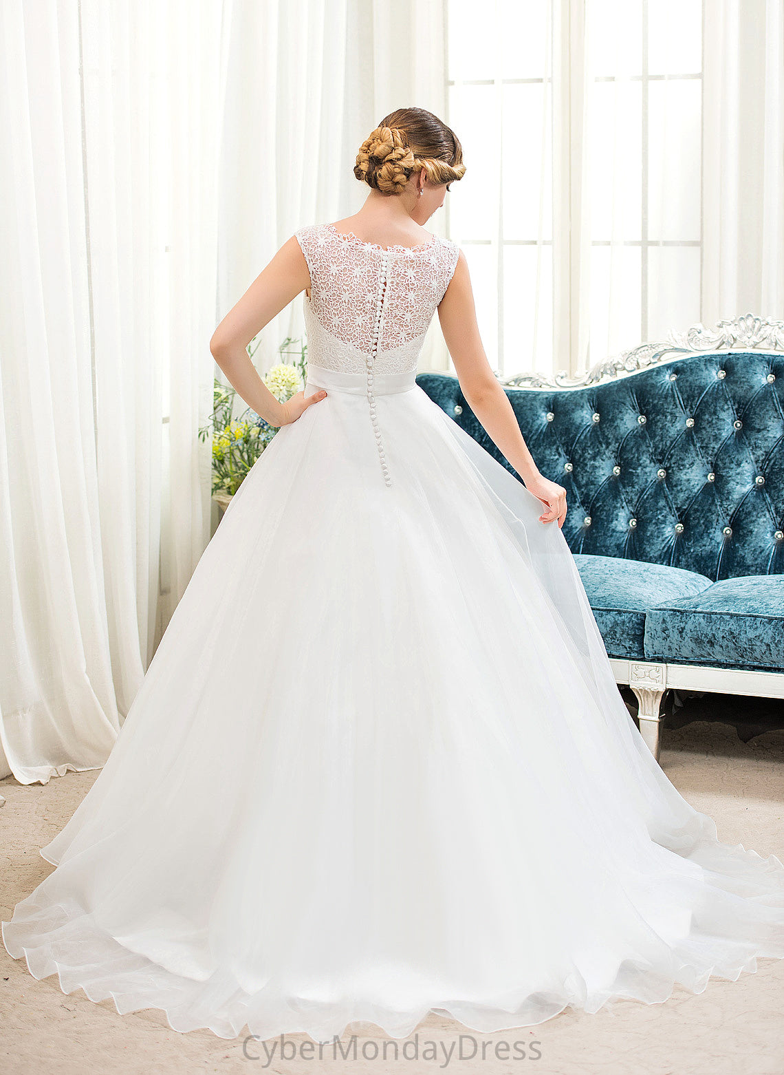 Satin Ball-Gown/Princess Beading Sequins Lace Dress Organza Wedding Sweep With Wedding Dresses Train Sheila