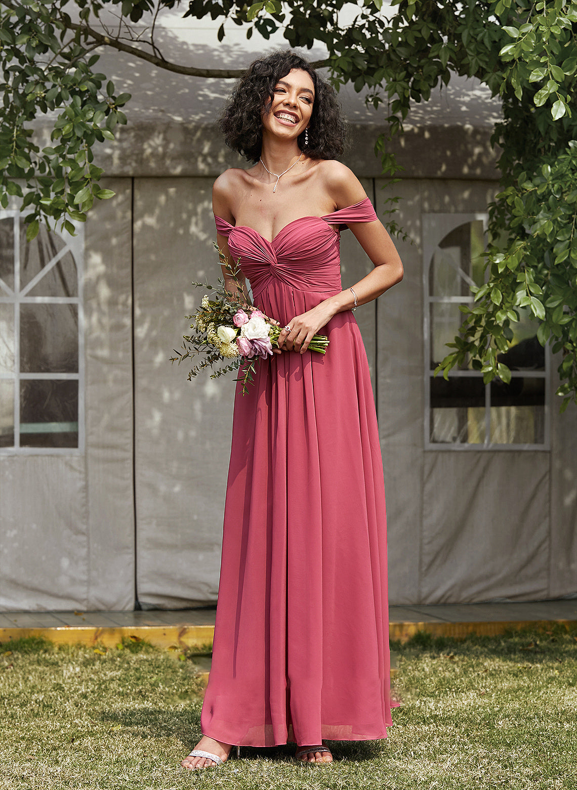 Embellishment Length Neckline Floor-Length Fabric Silhouette Ruffle A-Line Off-the-Shoulder Shyann Bridesmaid Dresses