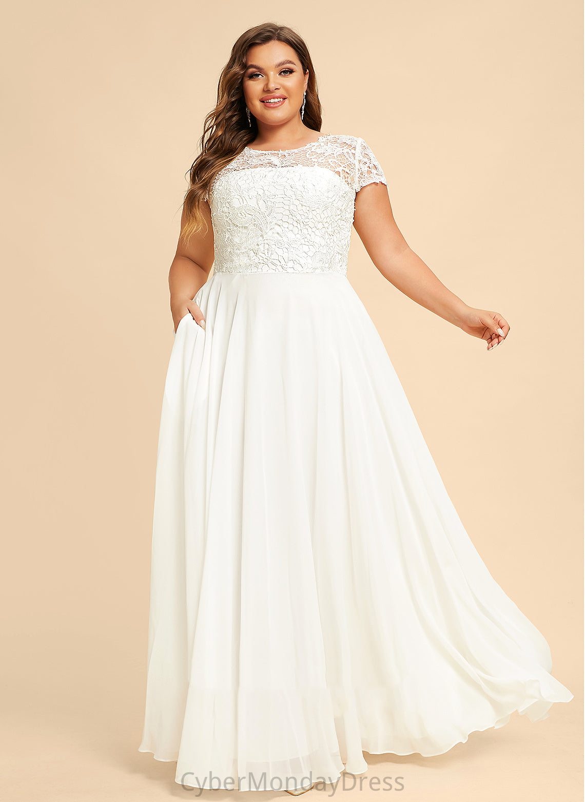 Abigail Dress Floor-Length Lace Scoop Chiffon A-Line Wedding Dresses Wedding